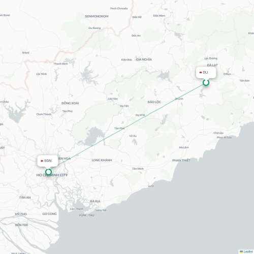 Mapa lotu bezpośredniego Dalat – Ho Chi Minh