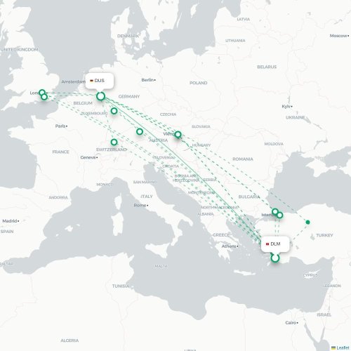 Mapa de vuelo directo Dalaman - Düsseldorf