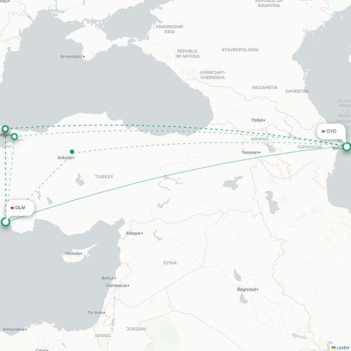 Mapa de vuelo directo Dalaman - Bakú