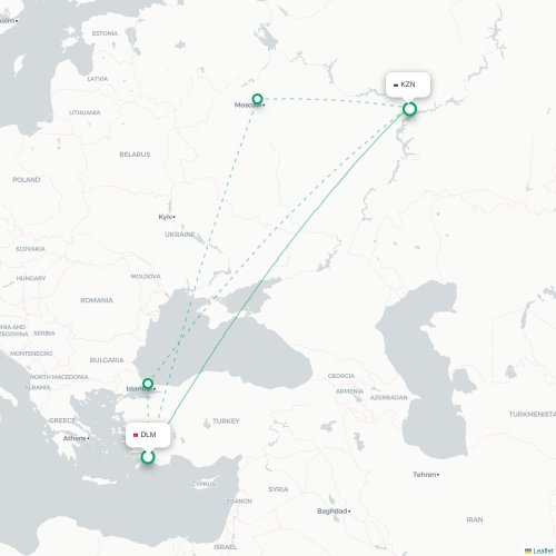 Mapa de vuelo directo Dalaman - Kazán