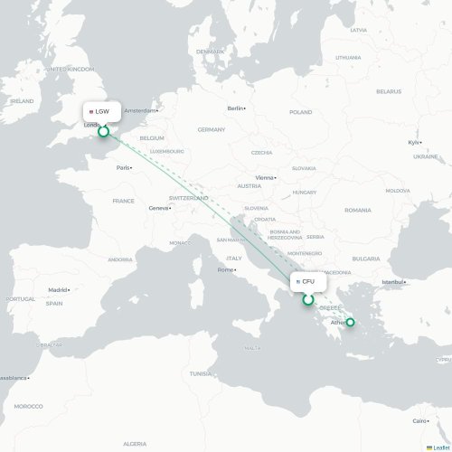 Mapa de vuelo directo Dalaman - Londres