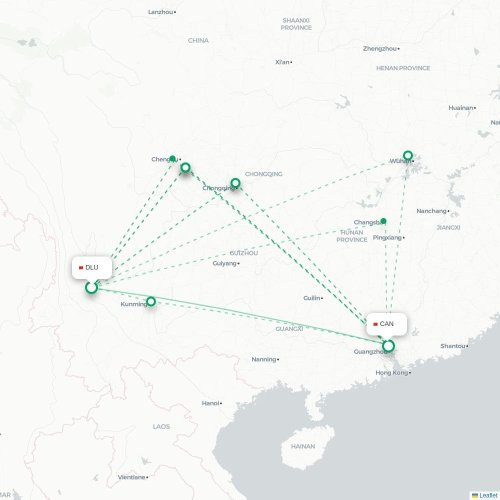 Mapa lotu bezpośredniego Dali – Kanton