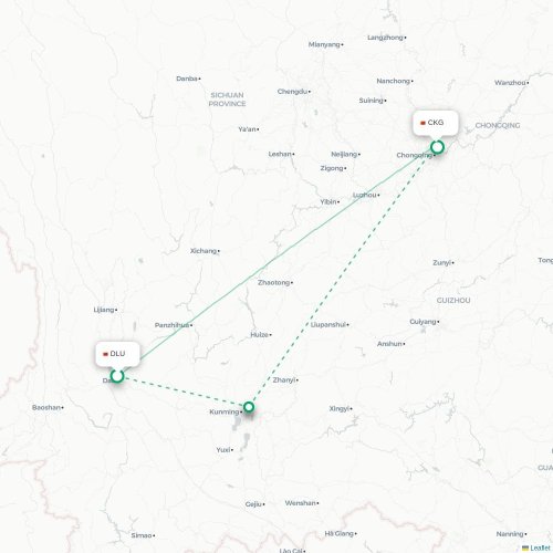 Mapa lotu bezpośredniego Dali – Chongqing
