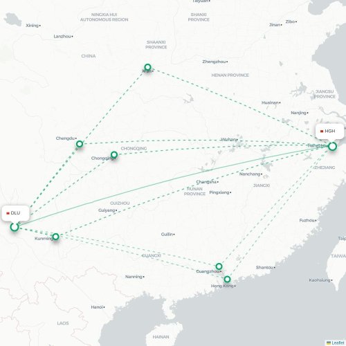 Mapa lotu bezpośredniego Dali – Hangzhou