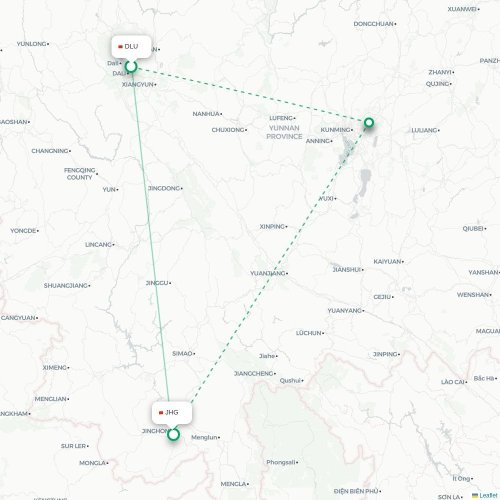 Mapa lotu bezpośredniego Dali – Xishuangbanna