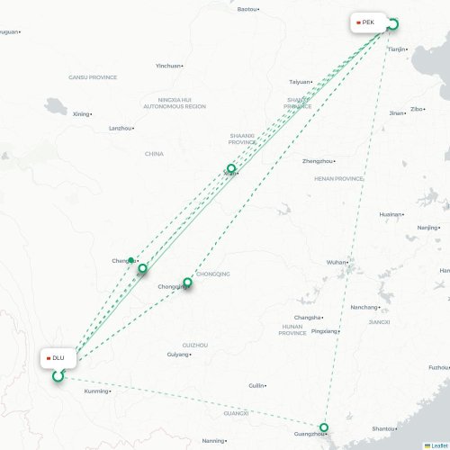 Mapa lotu bezpośredniego Dali – Pekin