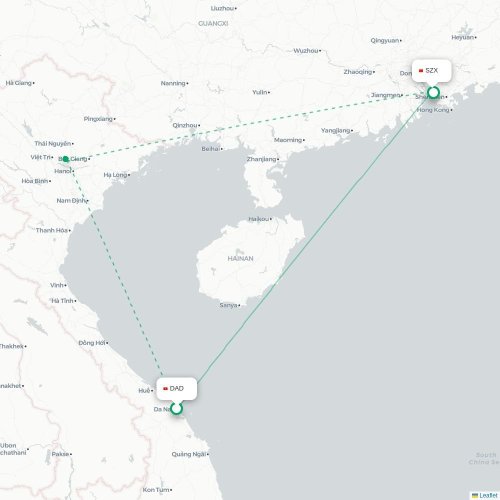 Mapa lotu bezpośredniego Dali – Shenzhen