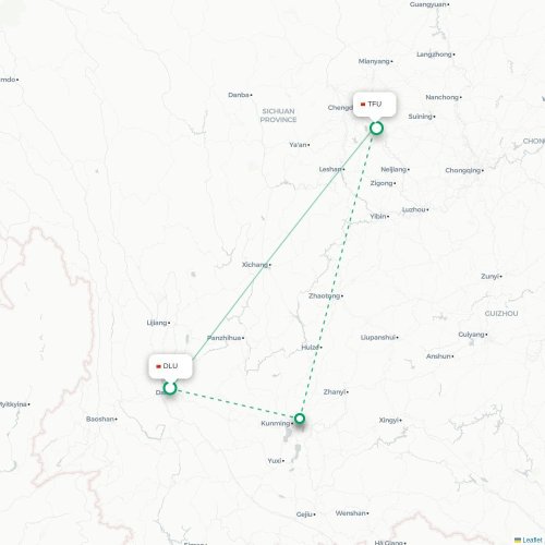Mapa lotu bezpośredniego Dali – Chengdu