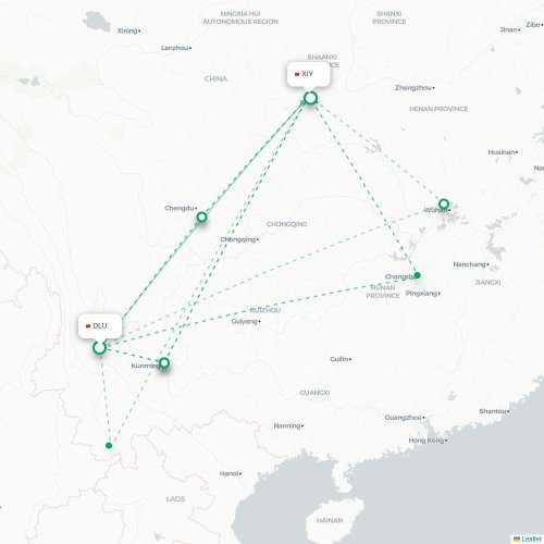 Mapa lotu bezpośredniego Dali – Xi'an
