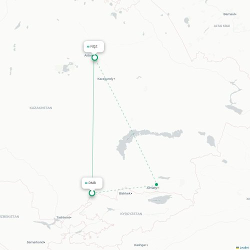 Mapa de vuelo directo Taraz - Astana