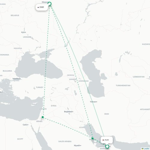 Mapa de vuelo directo Moscú - Abu Dabi