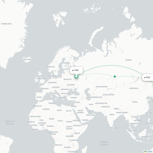 Mapa de vuelo directo Moscú - Blagoveshchensk