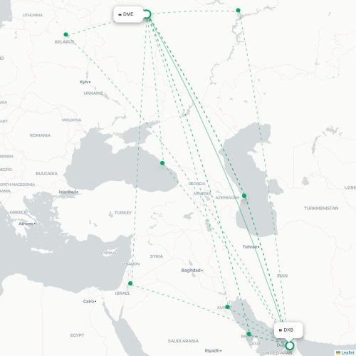 Mapa de vuelo directo Moscú - Dubái