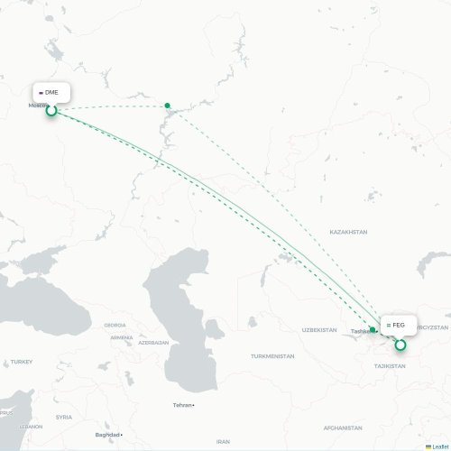 Mapa de vuelo directo Moscú - Ferganá