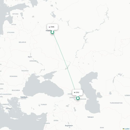 Mapa de vuelo directo Moscú - Gandja
