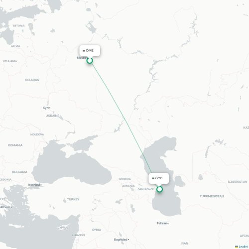 Mapa de vuelo directo Moscú - Bakú