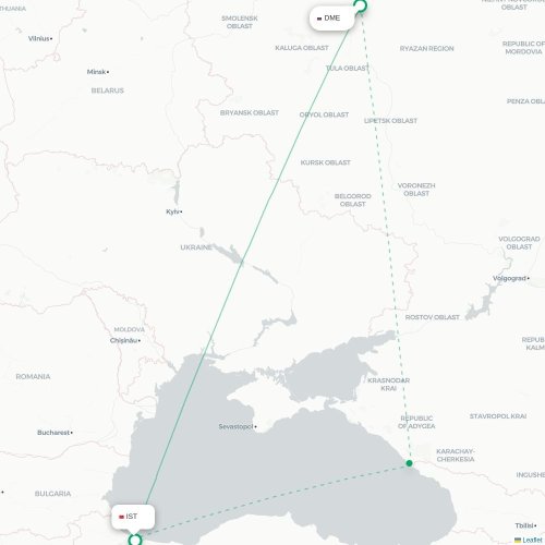 Mapa de vuelo directo Moscú - Estambul