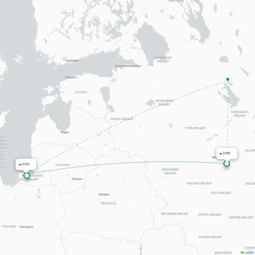 Mapa de vuelo directo Moscú - Kaliningrado