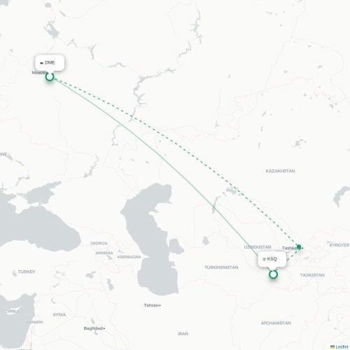 Mapa de vuelo directo Moscú - Qarshi