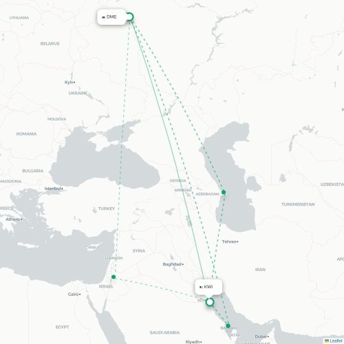 Mapa de vuelo directo Moscú - Ciudad de Kuwait