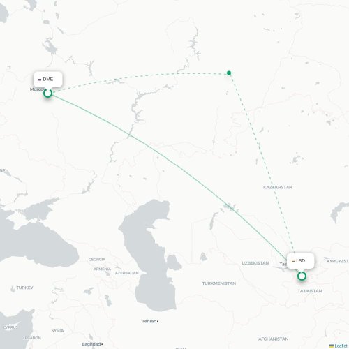 Moskou - Choedzjand kaart van rechtstreekse vlucht
