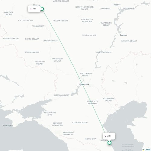 Mapa de vuelo directo Moscú - Makhachkala