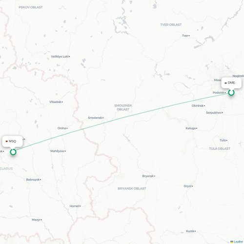 Mapa lotu bezpośredniego Moskwa – Mińsk