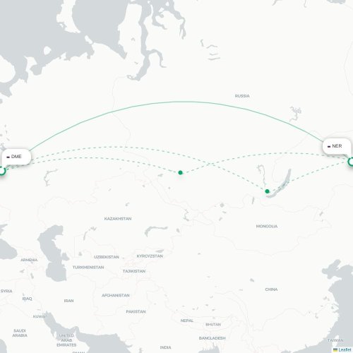 Mapa de vuelo directo Moscú - Neryungri