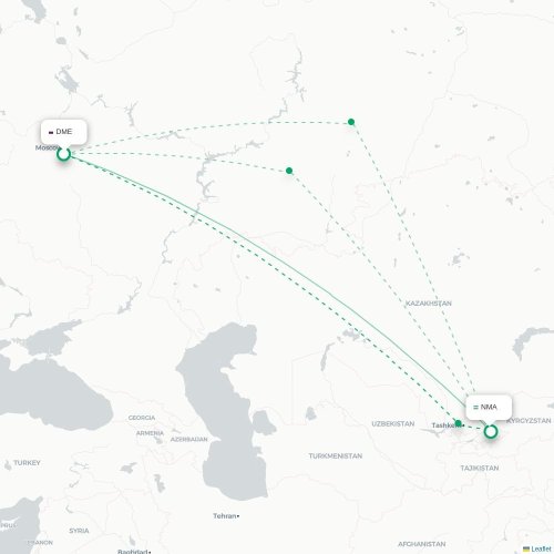 Mapa de vuelo directo Moscú - Namangán