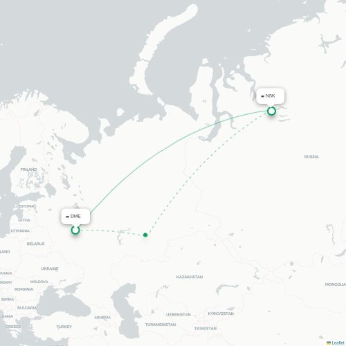 Mapa de vuelo directo Moscú - Noril'sk