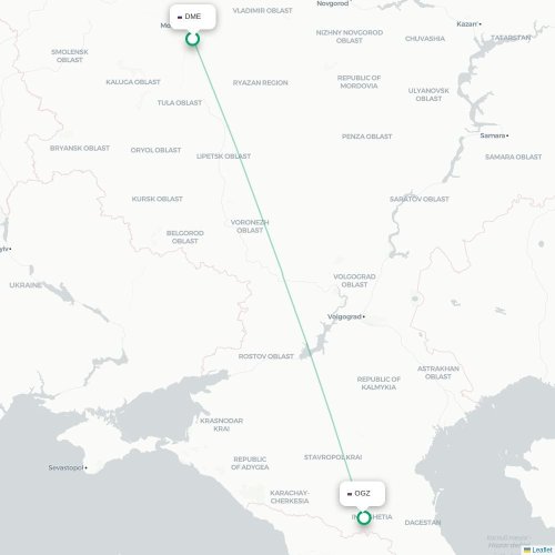 Mapa de vuelo directo Moscú - Vladikavkaz