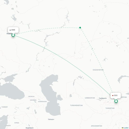 Mapa lotu bezpośredniego Moskwa – Osz