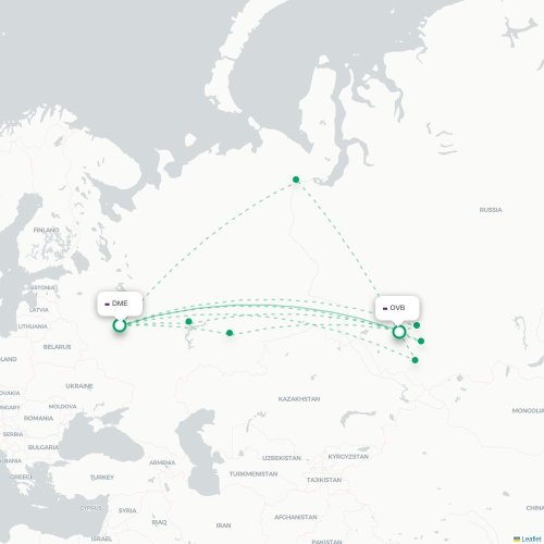 Mapa de vuelo directo Moscú - Novosibirsk