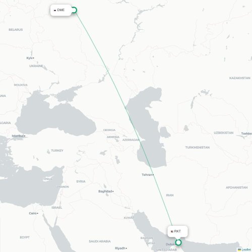 Mapa de vuelo directo Moscú - Ras Al Khaimah