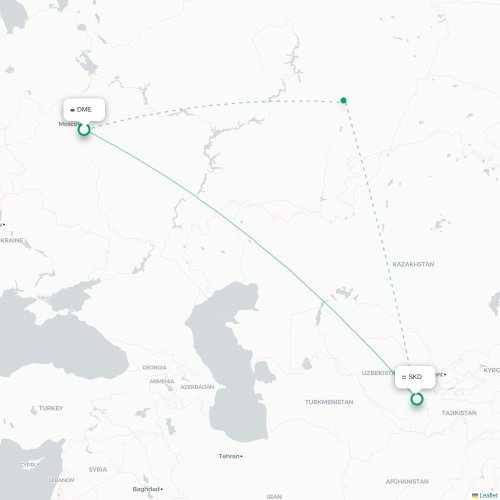 Mapa de vuelo directo Moscú - Samarkanda