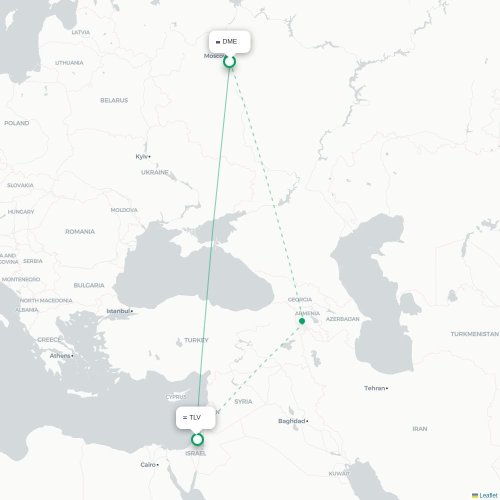 Mapa lotu bezpośredniego Moskwa – Tel Awiw