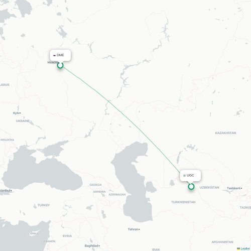 Mapa de vuelo directo Moscú - Urgench