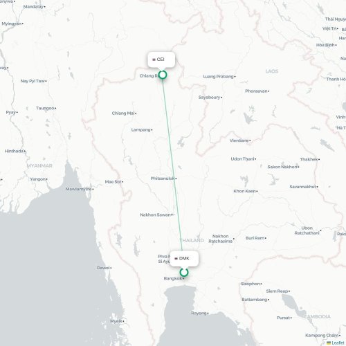 Mapa lotu bezpośredniego Bangkok – Cziang Raj