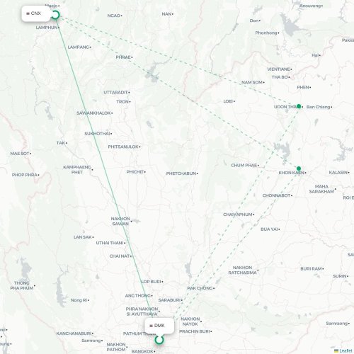 Mapa lotu bezpośredniego Bangkok – Chiang Mai