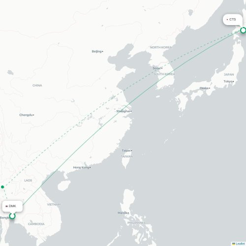 Mapa lotu bezpośredniego Bangkok – Sapporo