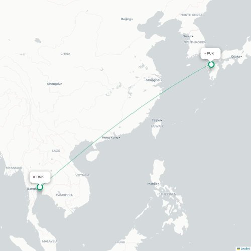 Mapa lotu bezpośredniego Bangkok – Fukuoka