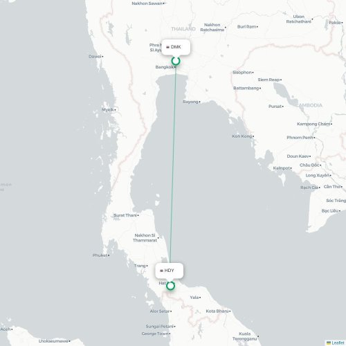 Mapa lotu bezpośredniego Bangkok – Hat Yai