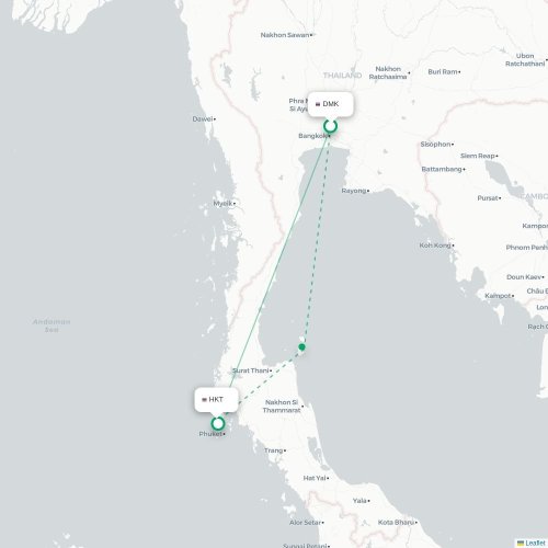 Mapa lotu bezpośredniego Bangkok – Phuket