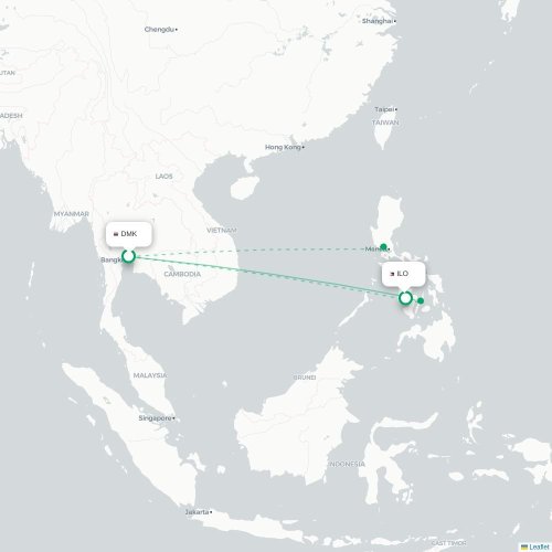Mapa lotu bezpośredniego Bangkok – Iloilo City