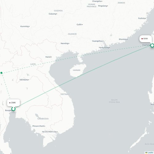 Mapa lotu bezpośredniego Bangkok – Kaohsiung