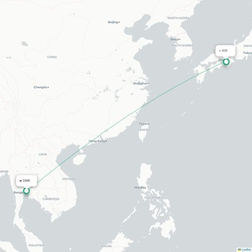 Mapa lotu bezpośredniego Bangkok – Osaka
