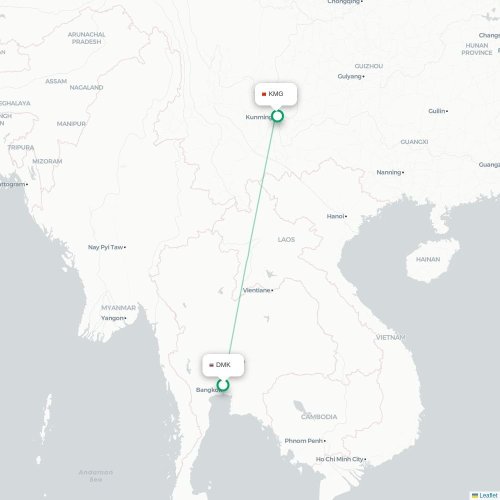 Mapa lotu bezpośredniego Bangkok – Kunming