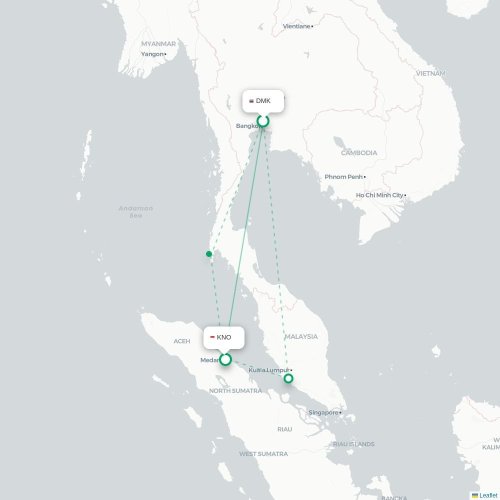 Mapa lotu bezpośredniego Bangkok – Medan
