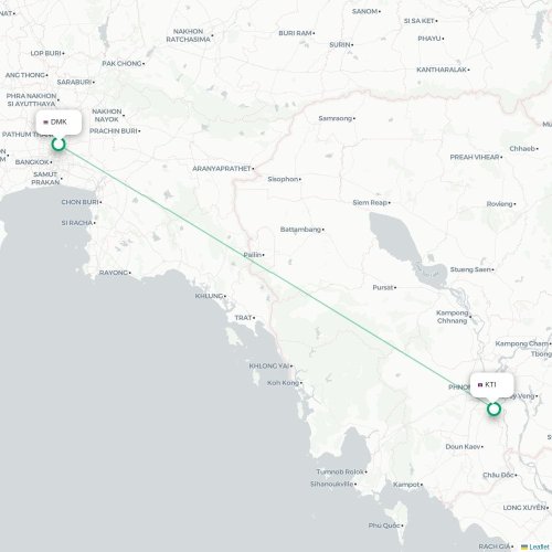 Mapa lotu bezpośredniego Bangkok – Phnom Penh