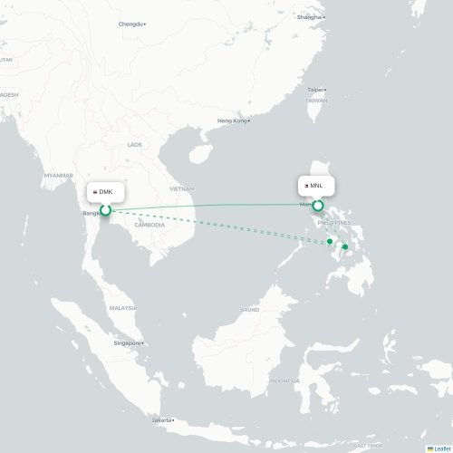 Mapa lotu bezpośredniego Bangkok – Manila